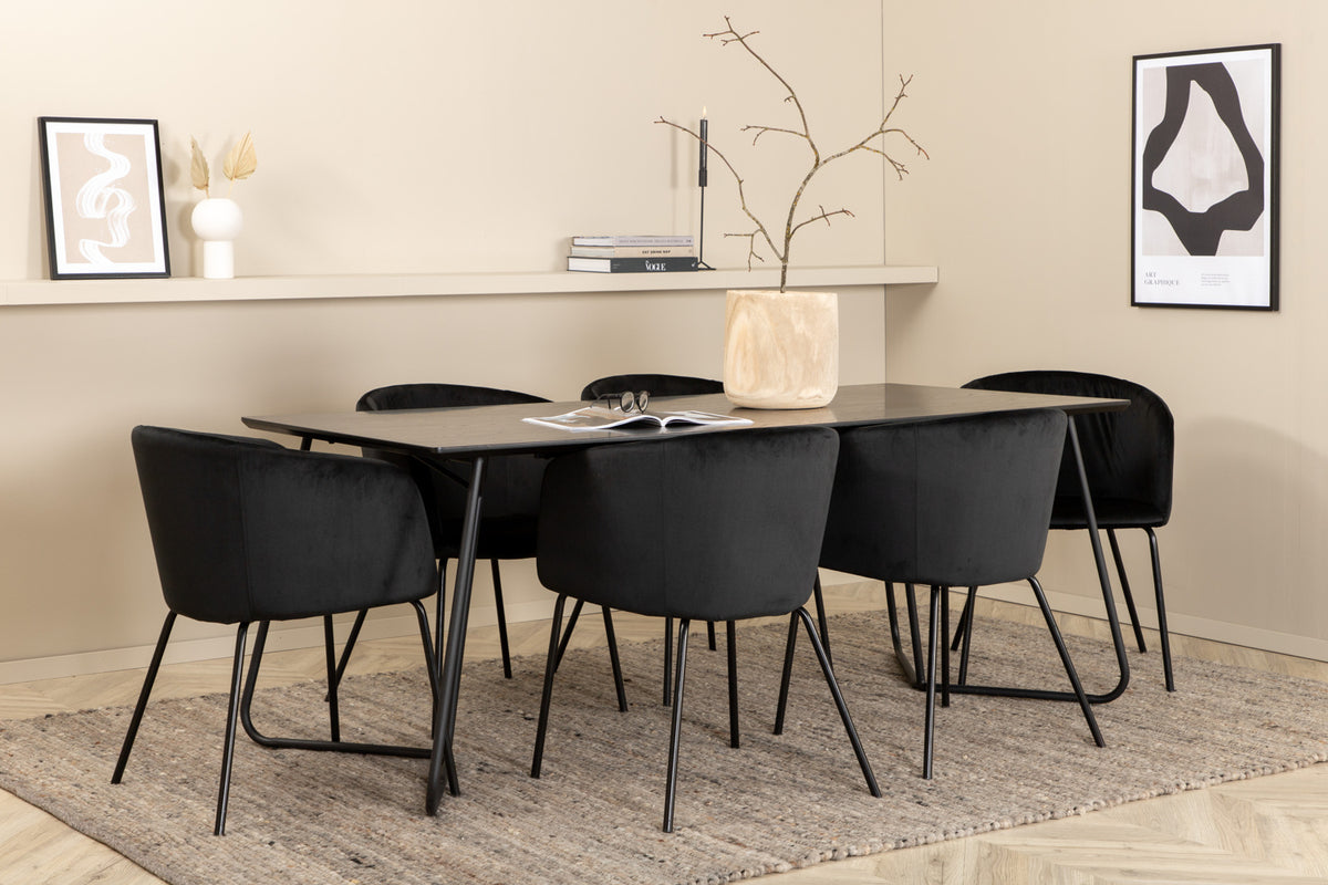 Berit & Petra Esszimmerstuhl Schwarz + Esstisch Rechteckig 190 x 90 Schwarz