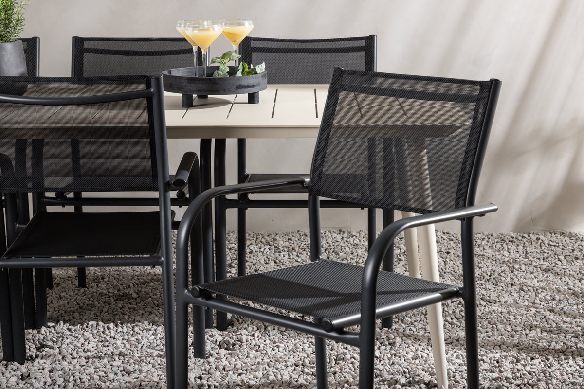 Lina & Santorini Rechteckiger Esstisch 200 x 90 Beige + Esszimmerstuhl 2er-Pack Schwarz