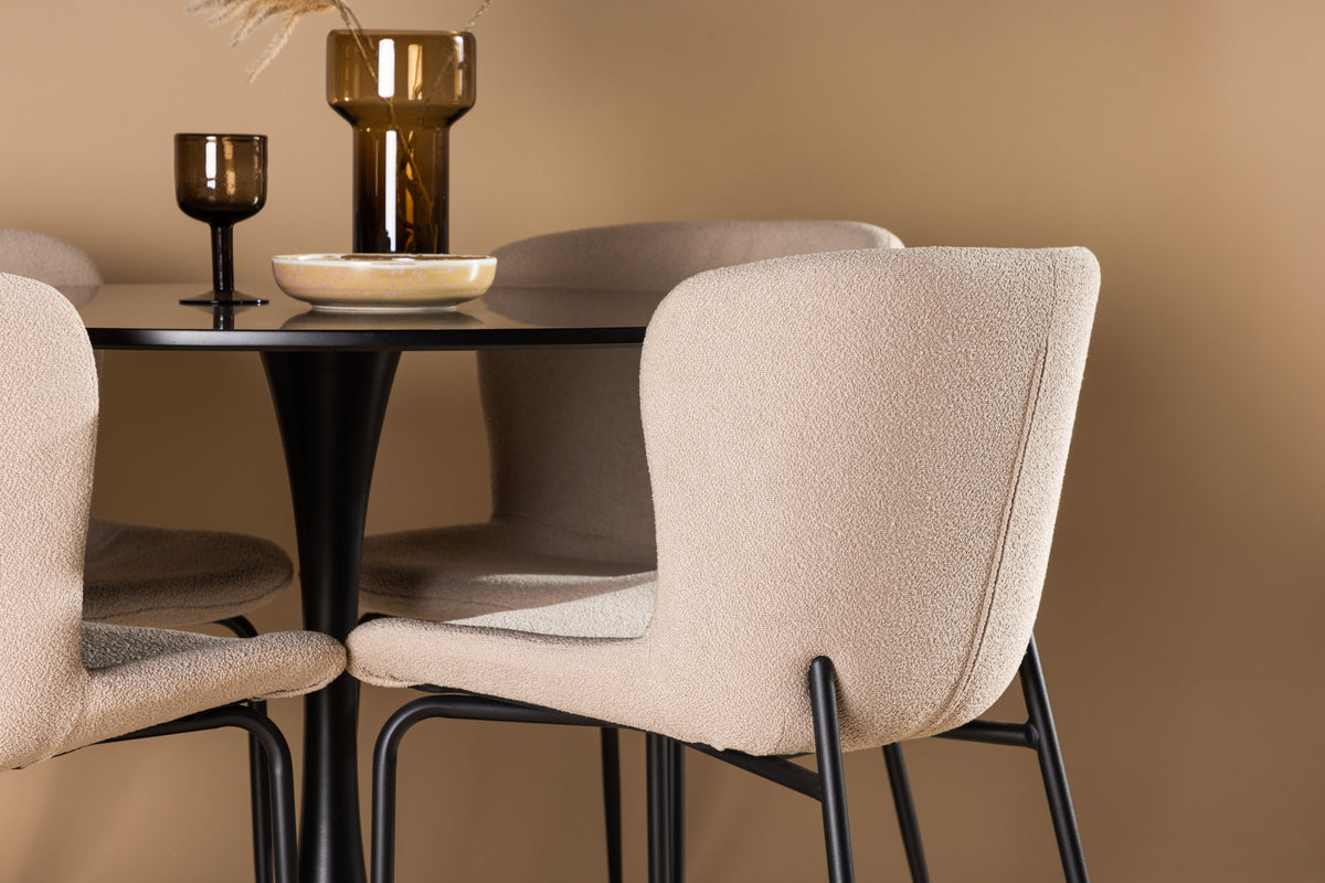 Modesto & Glade Esszimmerstuhl 2er-Pack Braun + Runder Esstisch 100 cm Schwarz