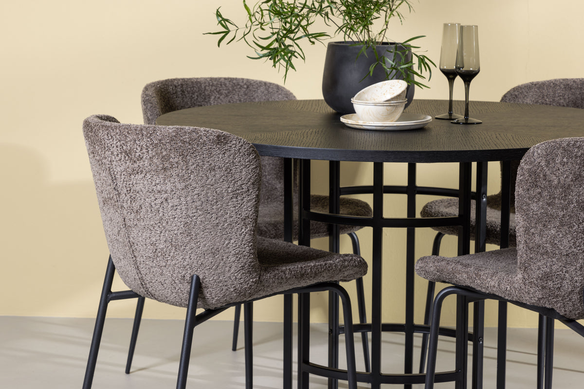 Modesto & Copenhagen Esszimmerstuhl 2er-Pack Braun + Runder Esstisch 115 cm Schwarz