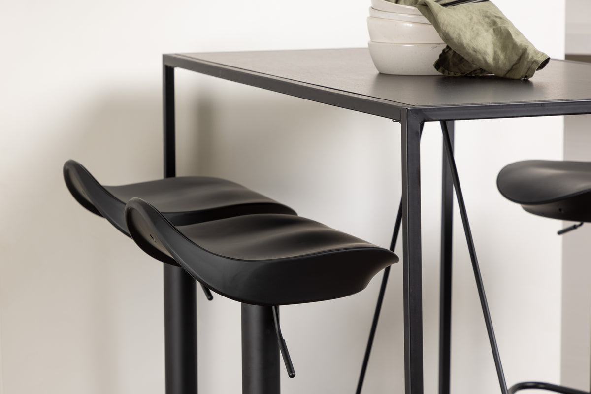 Brea & Adesto Bartisch 120 x 60 Schwarz + Barstuhl 2er-Pack Schwarz