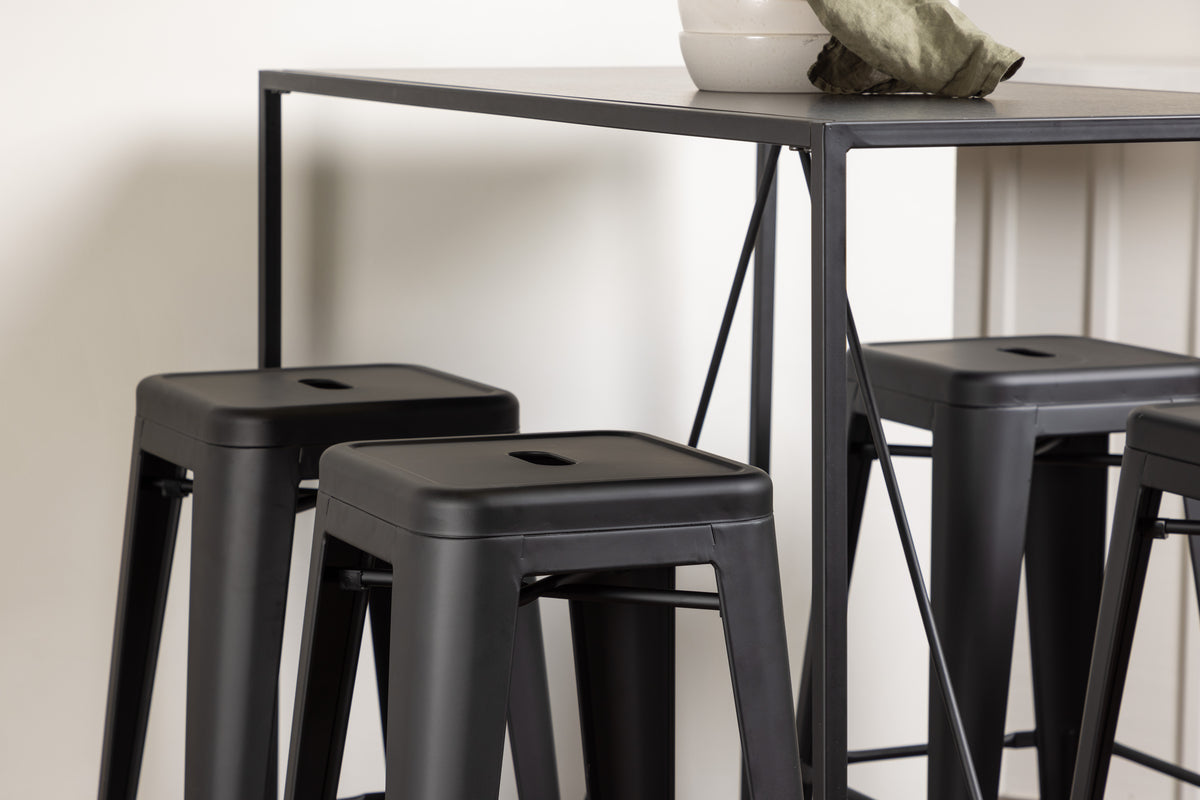 Brea & Tempe Bartisch 120 x 60 Schwarz + Barstuhl 4er-Pack Schwarz