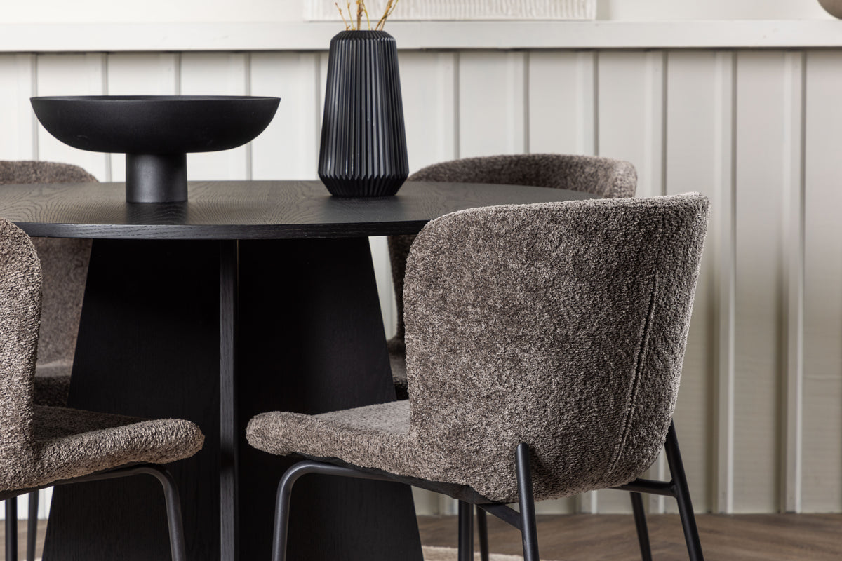 Bootcut & Modesto Runder Esstisch 110 cm Schwarz + Esszimmerstuhl 2er-Pack Braun