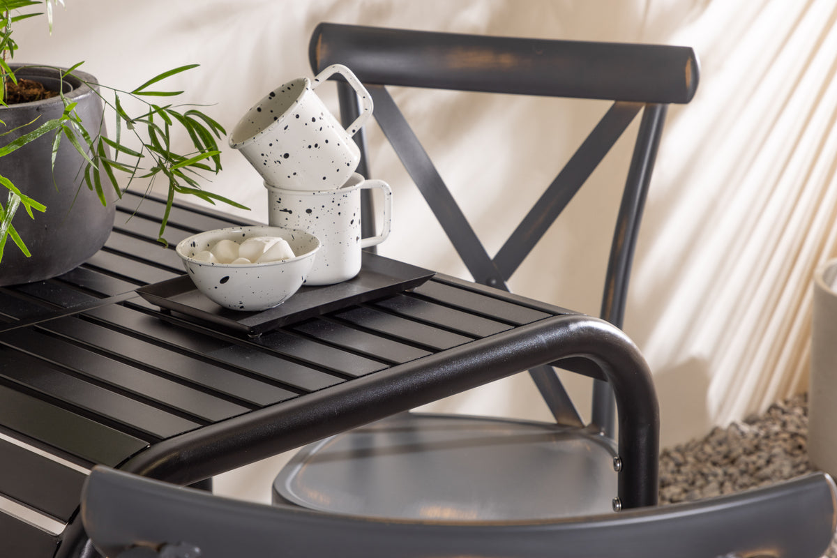 Borneo & Tablas Cafétisch 70 x 70 Schwarz + Esszimmerstuhl 2er-Pack Dunkelgrau