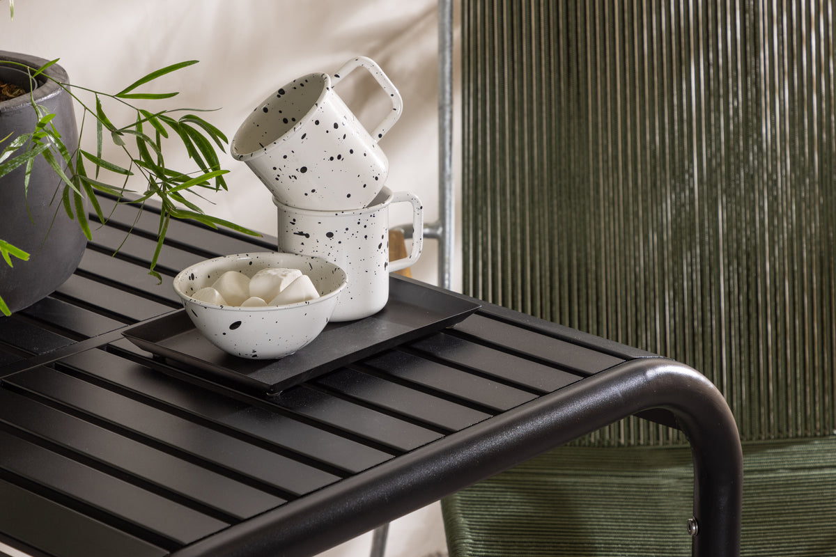 Borneo & Bois Cafétisch 70 x 70 Schwarz + Esszimmerstuhl 2er-Pack Grün