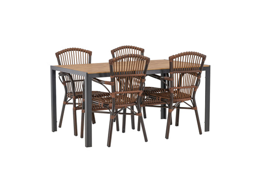 Break & Galera Rechteckiger Esstisch 150 x 90 Schwarz + Esszimmerstuhl Braun