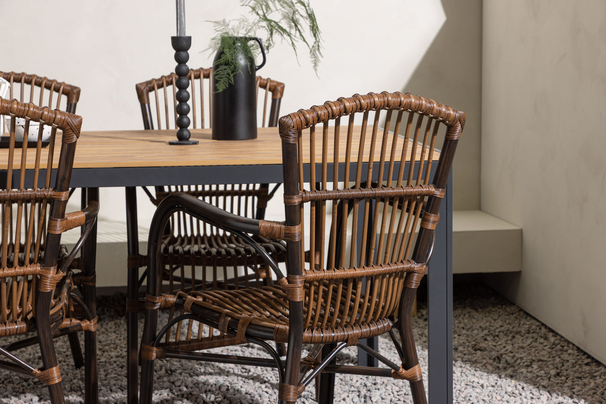 Break & Galera Rechteckiger Esstisch 150 x 90 Schwarz + Esszimmerstuhl Braun