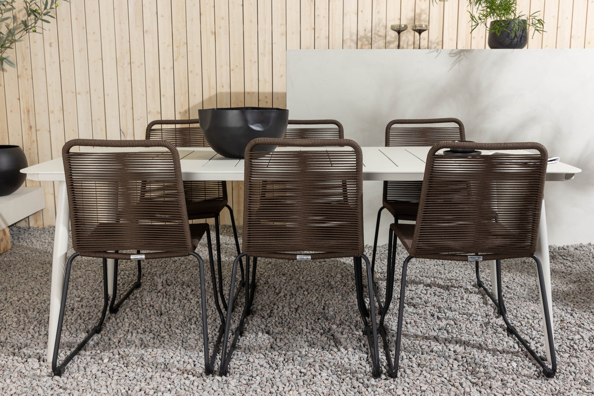 Lina & Lindos Rechteckiger Esstisch 200 x 90 Beige + Esszimmerstuhl 2er-Pack Braun/Schwarz