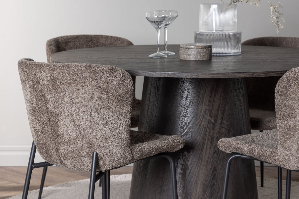 Modesto & Lanzo Esszimmerstuhl 2er-Pack Braun + Runder Esstisch 120 cm Mocca