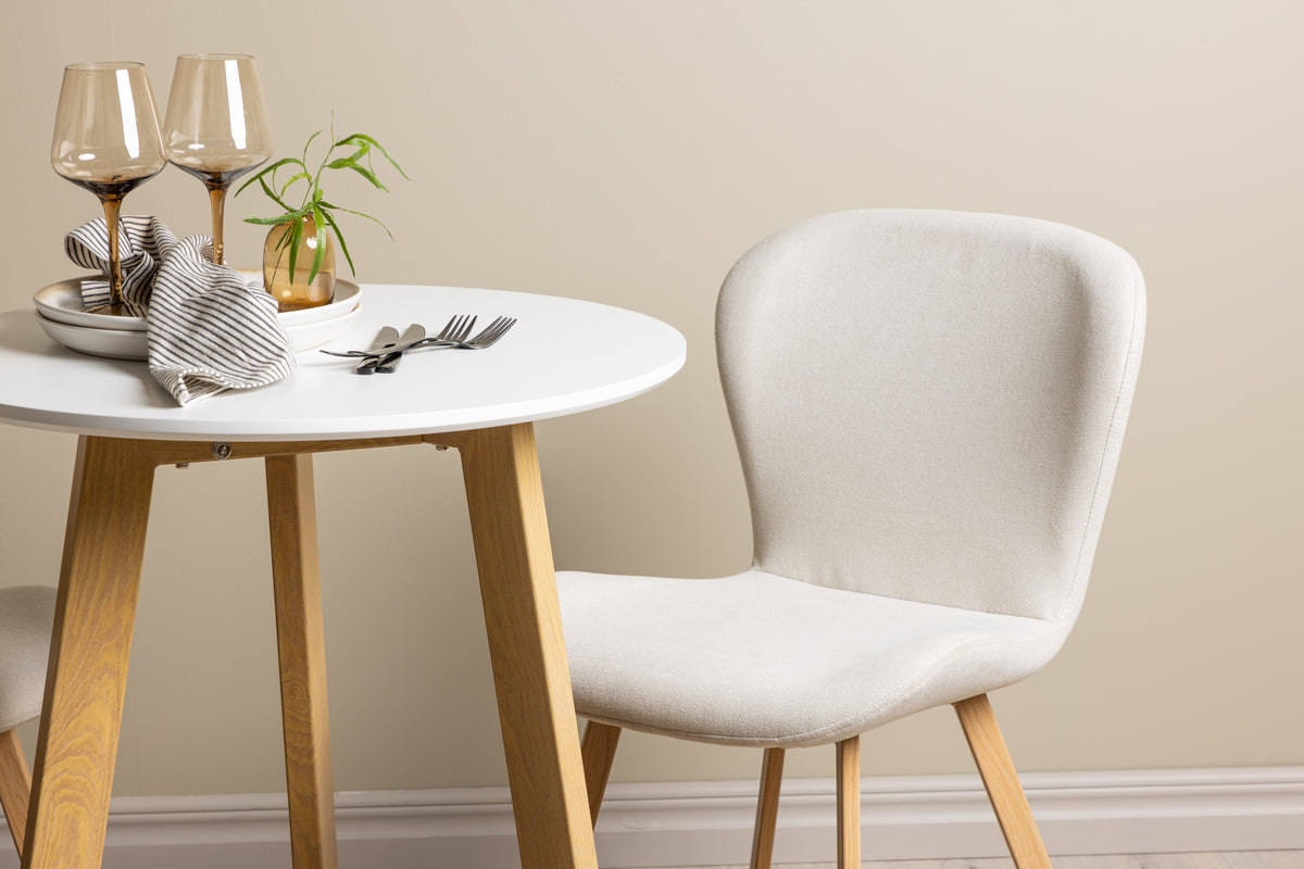 Leonora & Lilja Runder Esstisch 65 cm Weiß + Esszimmerstuhl 2er-Pack Beige