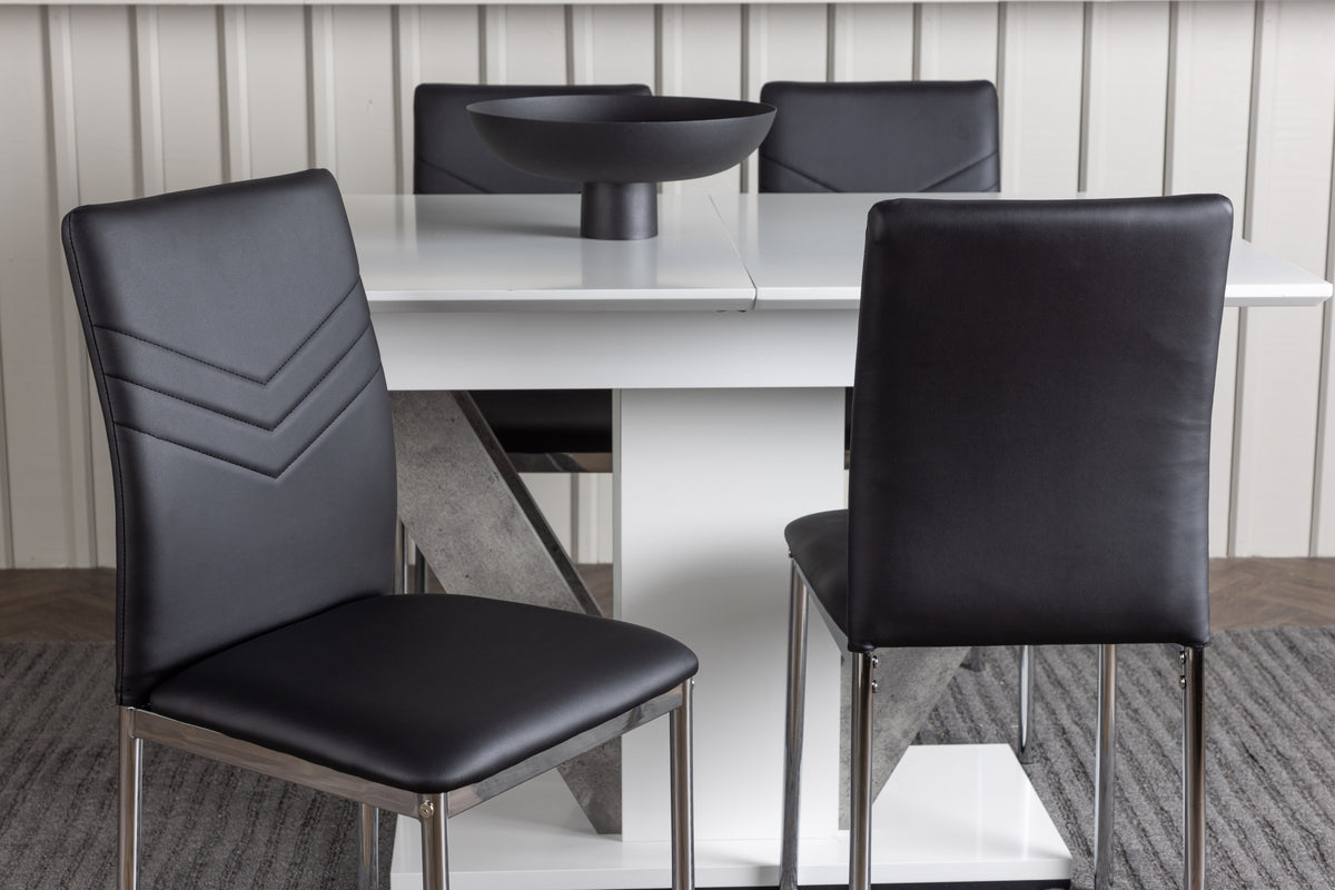 Disa & Lily Rechteckiger Esstisch 120 x 80 Weiß + Esszimmerstuhl 2er-Pack Schwarz