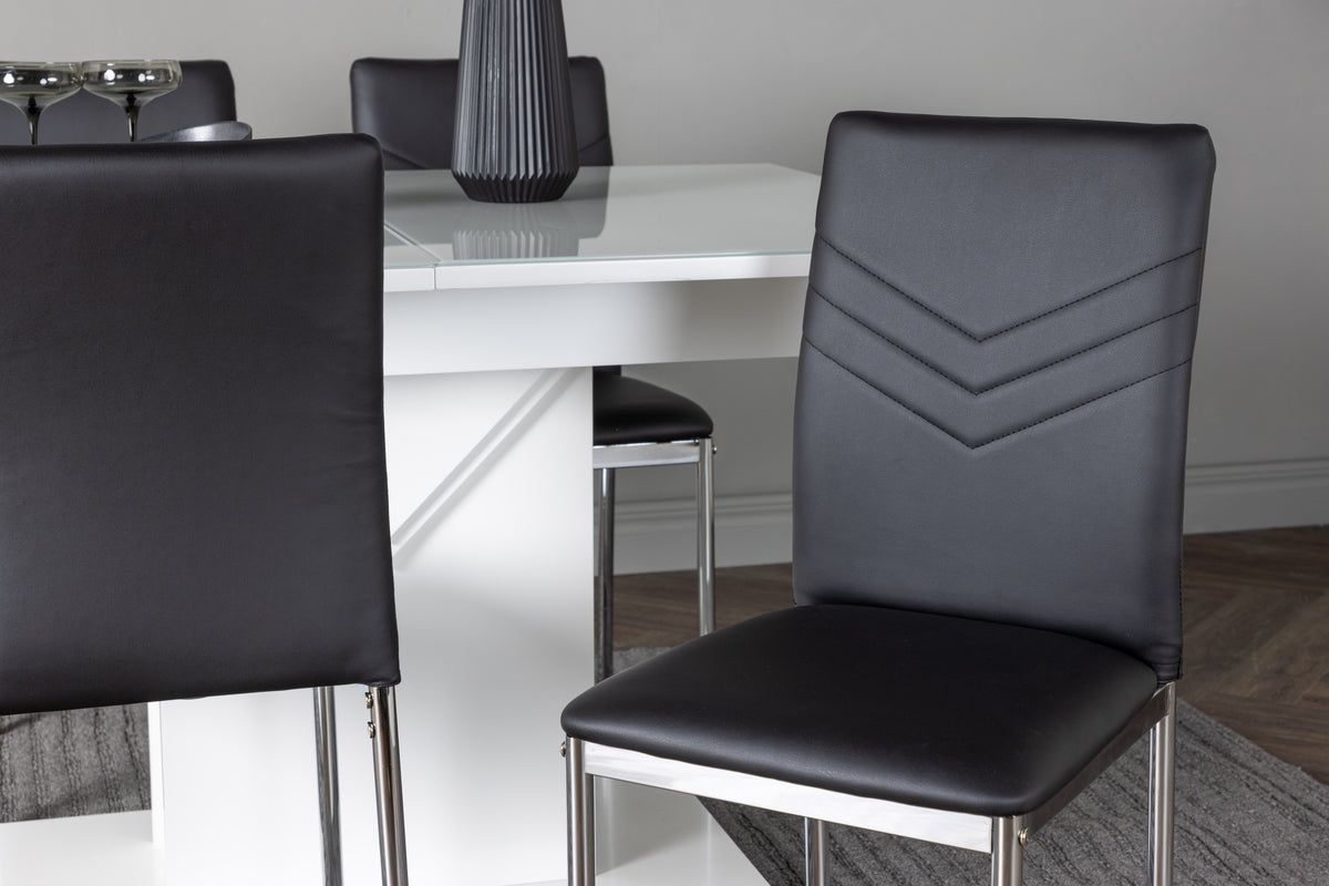 Pluto & Lily Rechteckiger Esstisch 120 x 90 Weiß + Esszimmerstuhl 2er-Pack Schwarz