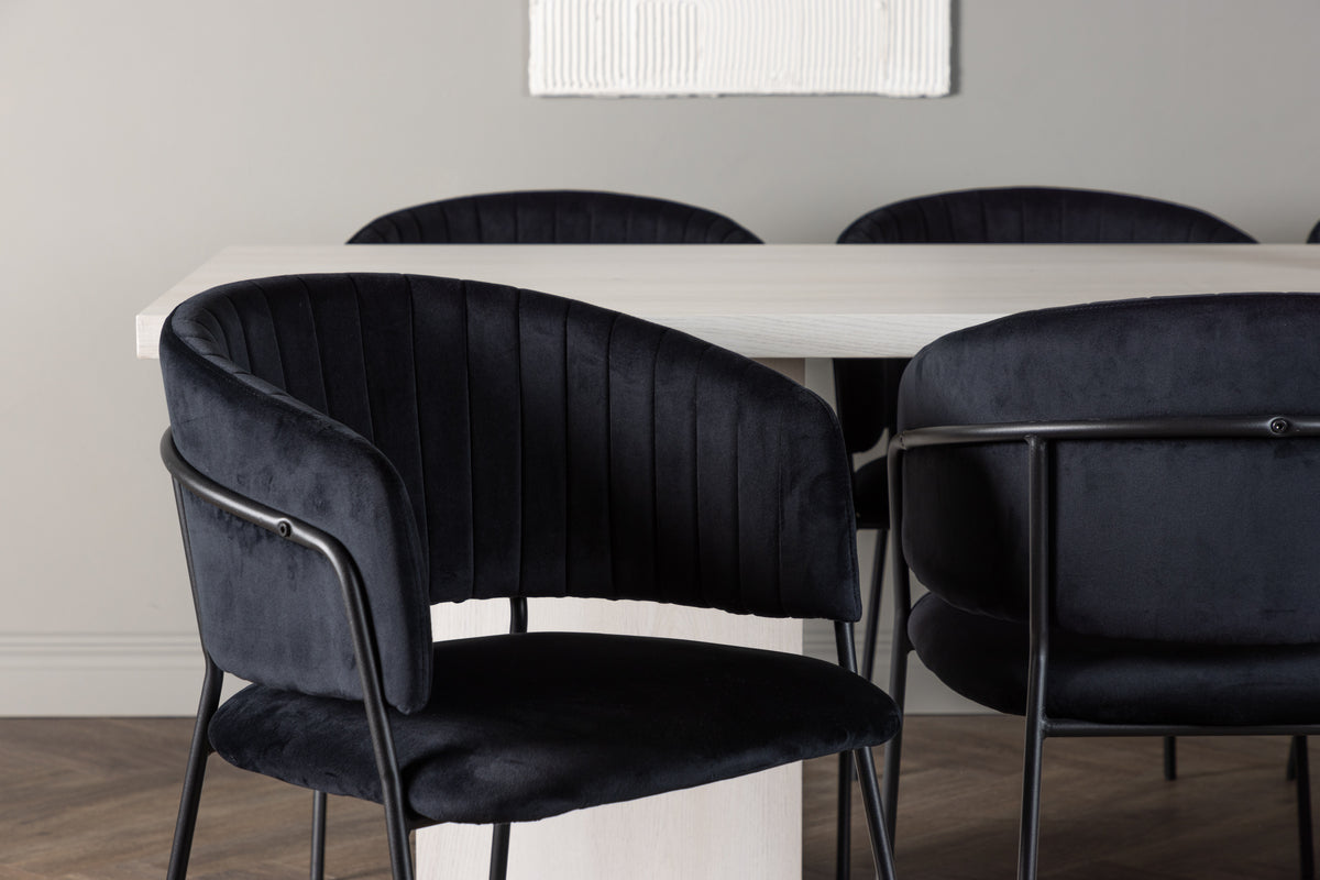 Selma & Olga Esszimmerstuhl 2er-Pack Schwarz + Rechteckiger Esstisch 200 x 90 Weiß