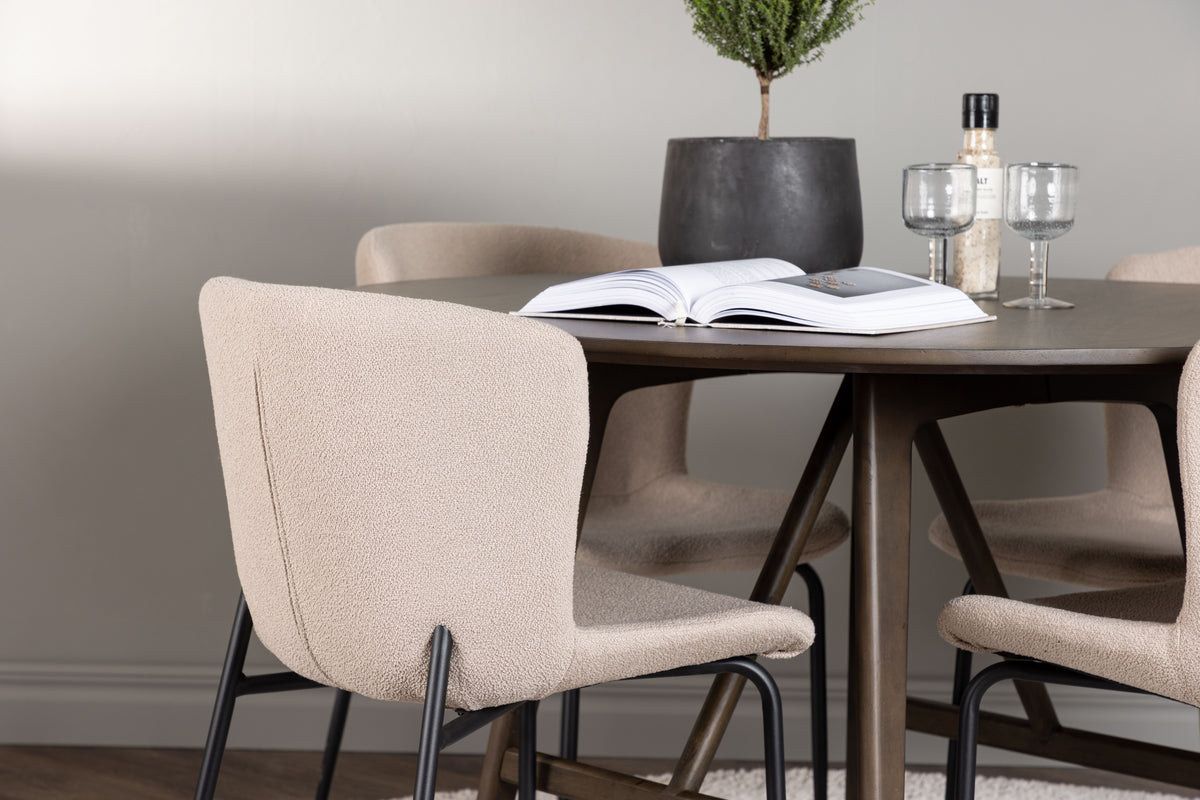 Modesto & Kaseidon Esszimmerstuhl 2er-Pack Beige + Runder Esstisch 100 cm Dunkelbraun