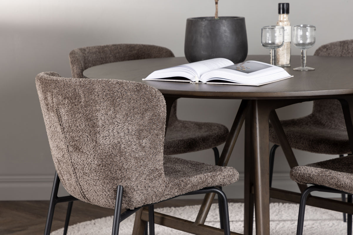 Modesto & Kaseidon Esszimmerstuhl 2er-Pack Braun + Runder Esstisch 100 cm Dunkelbraun