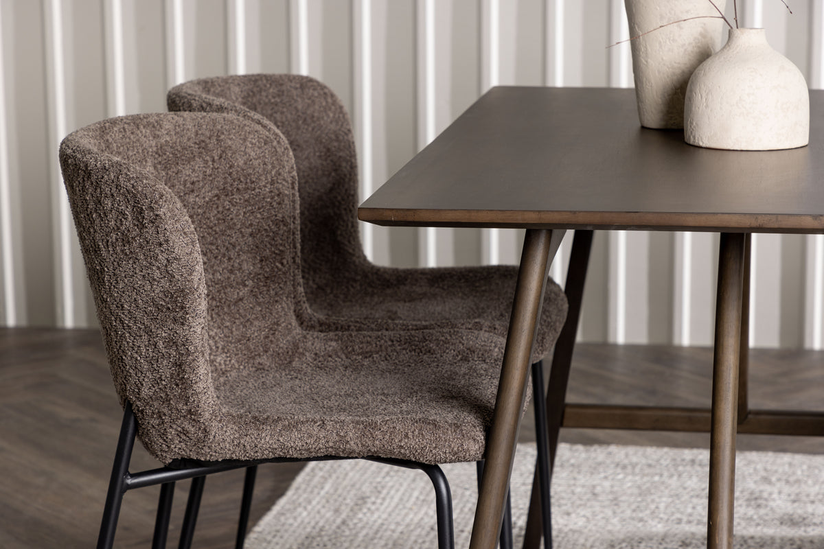 Modesto & Kaseidon Esszimmerstuhl 2er-Pack Braun + Esstisch rechteckig 120 x 80 Dunkelbraun