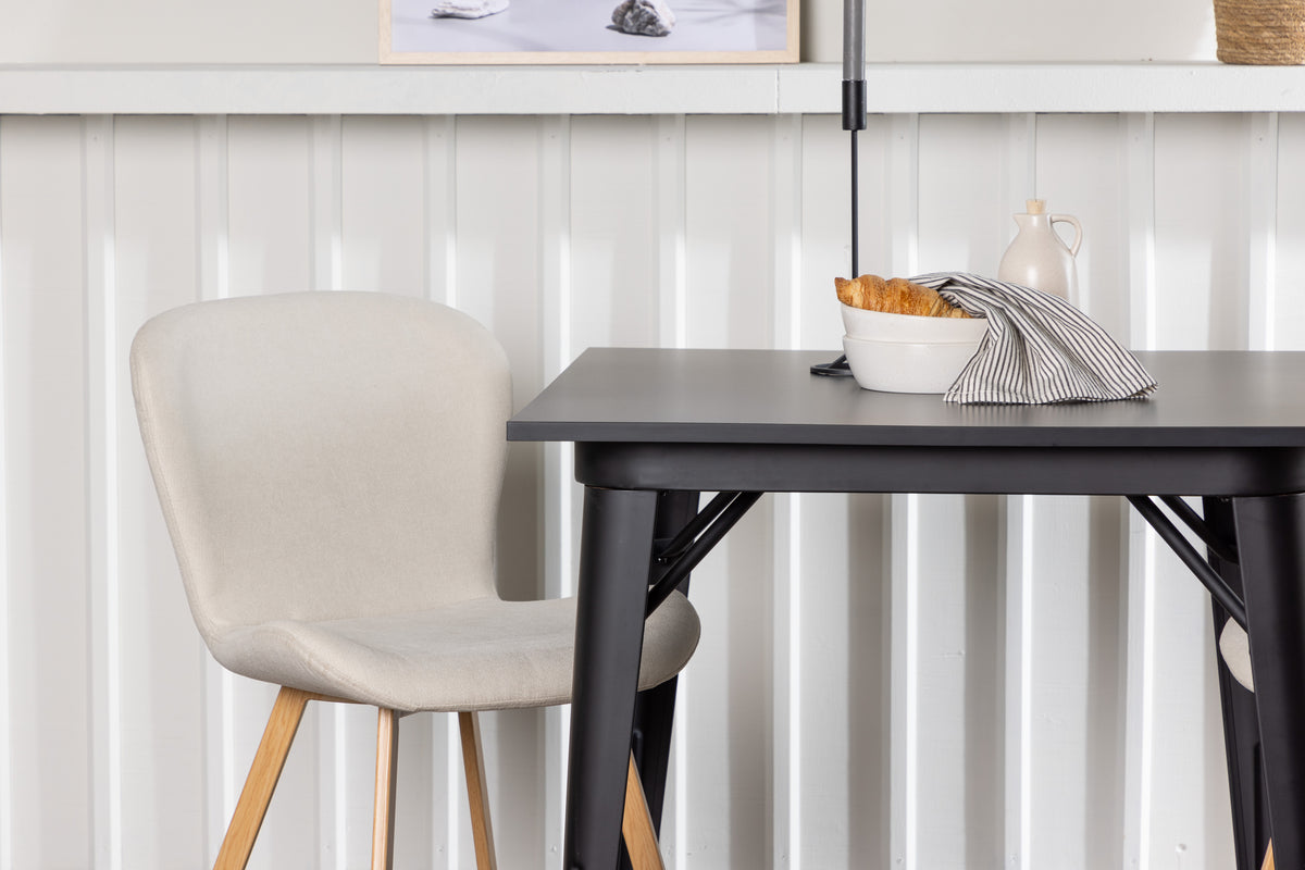 Tempe & Lilja Rechteckiger Esstisch 80 x 80 Schwarz + Esszimmerstuhl 2er-Pack Beige