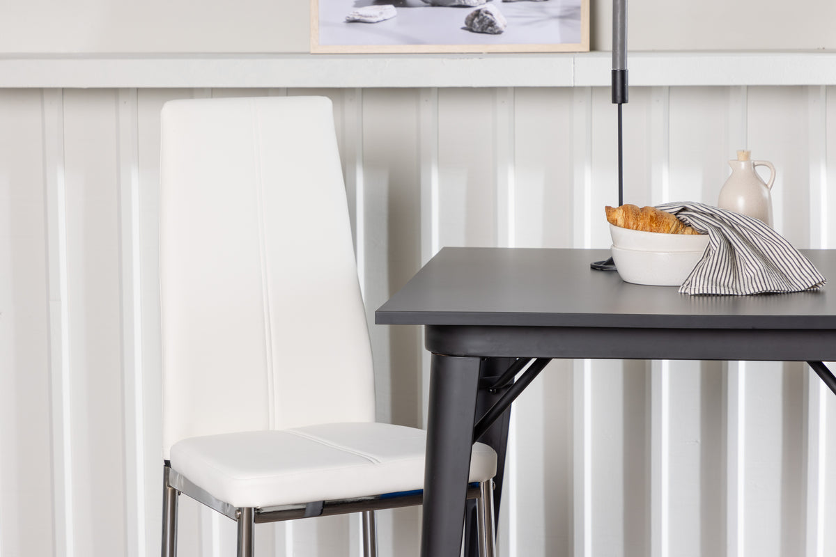 Tempe & Pastill Rechteckiger Esstisch 80 x 80 Schwarz + Esszimmerstuhl 2er-Pack Weiß