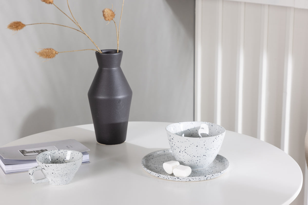 Danburi & Lilja Runder Esstisch 60 cm Weiß + Esszimmerstuhl 2er-Pack Beige