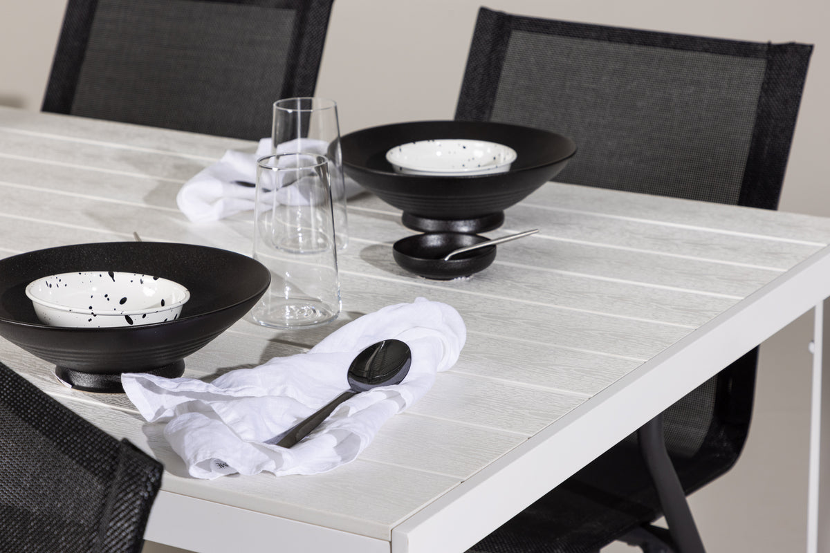 Alina & Break Esszimmerstuhl 6er-Pack Schwarz + Rechteckiger Esstisch 205 x 90 Weiß