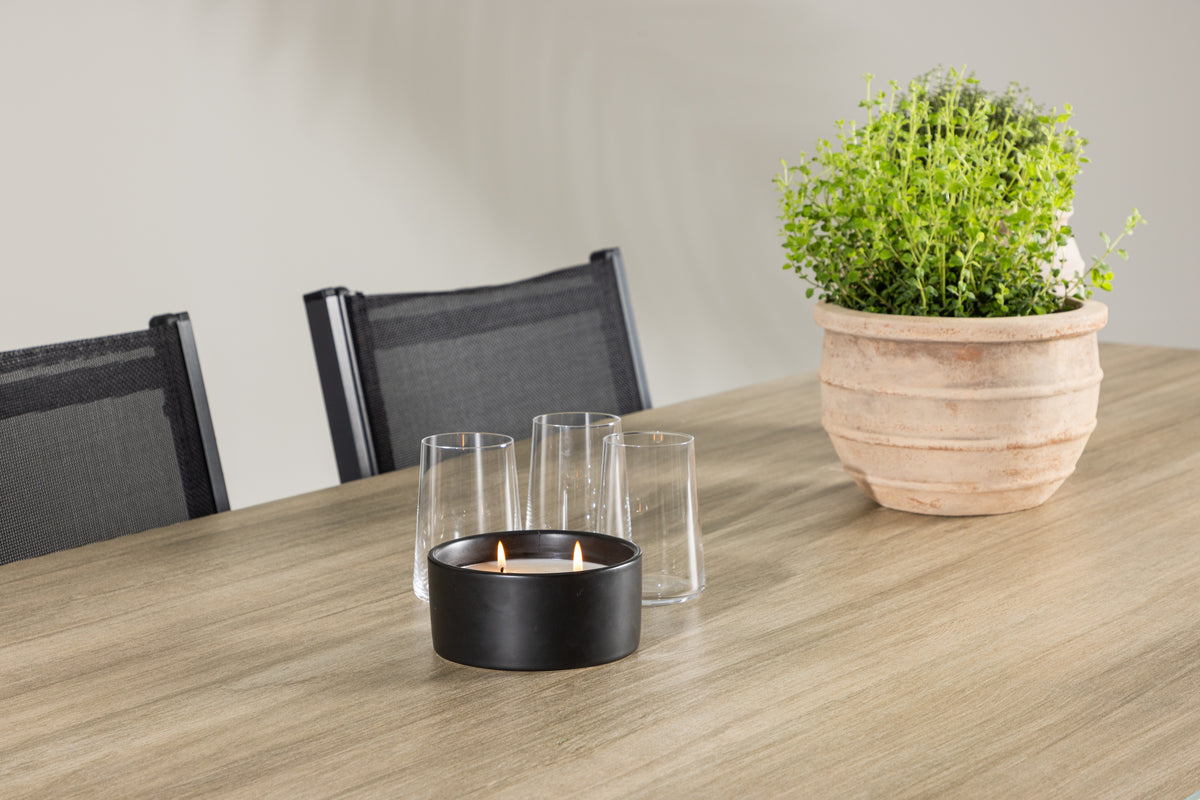 Copacabana & Merlo Outdoor-Esszimmerset 200 x 90 Weiß Schwarz