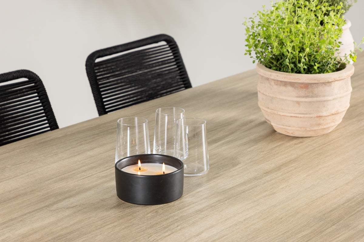 Lindos & Merlo Outdoor-Esszimmerset 200 x 90 Weiß Schwarz