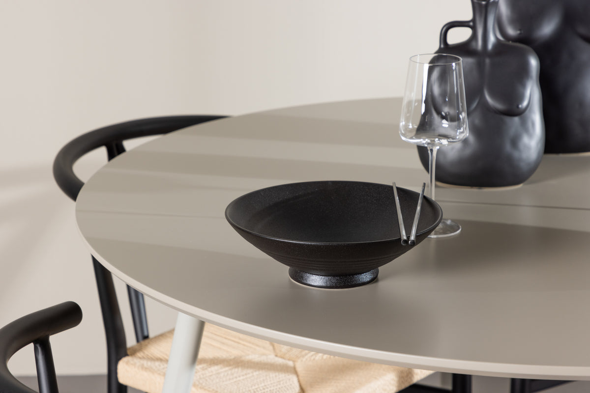 Alfons & Plaza Esszimmerstuhl Schwarz + Runder Esstisch 120 cm Beige