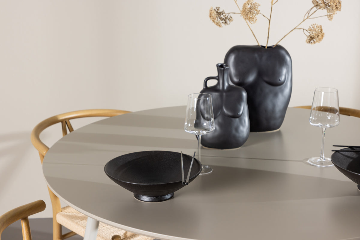 Alfons & Plaza Esszimmerstuhl Beige + Runder Esstisch 120 cm Beige