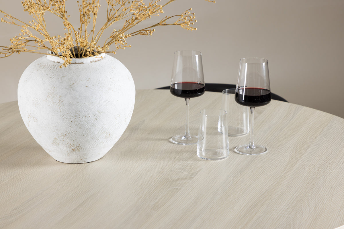 Alfons & Lanzo Esszimmerstuhl Schwarz + Runder Esstisch 120 cm Whitewash