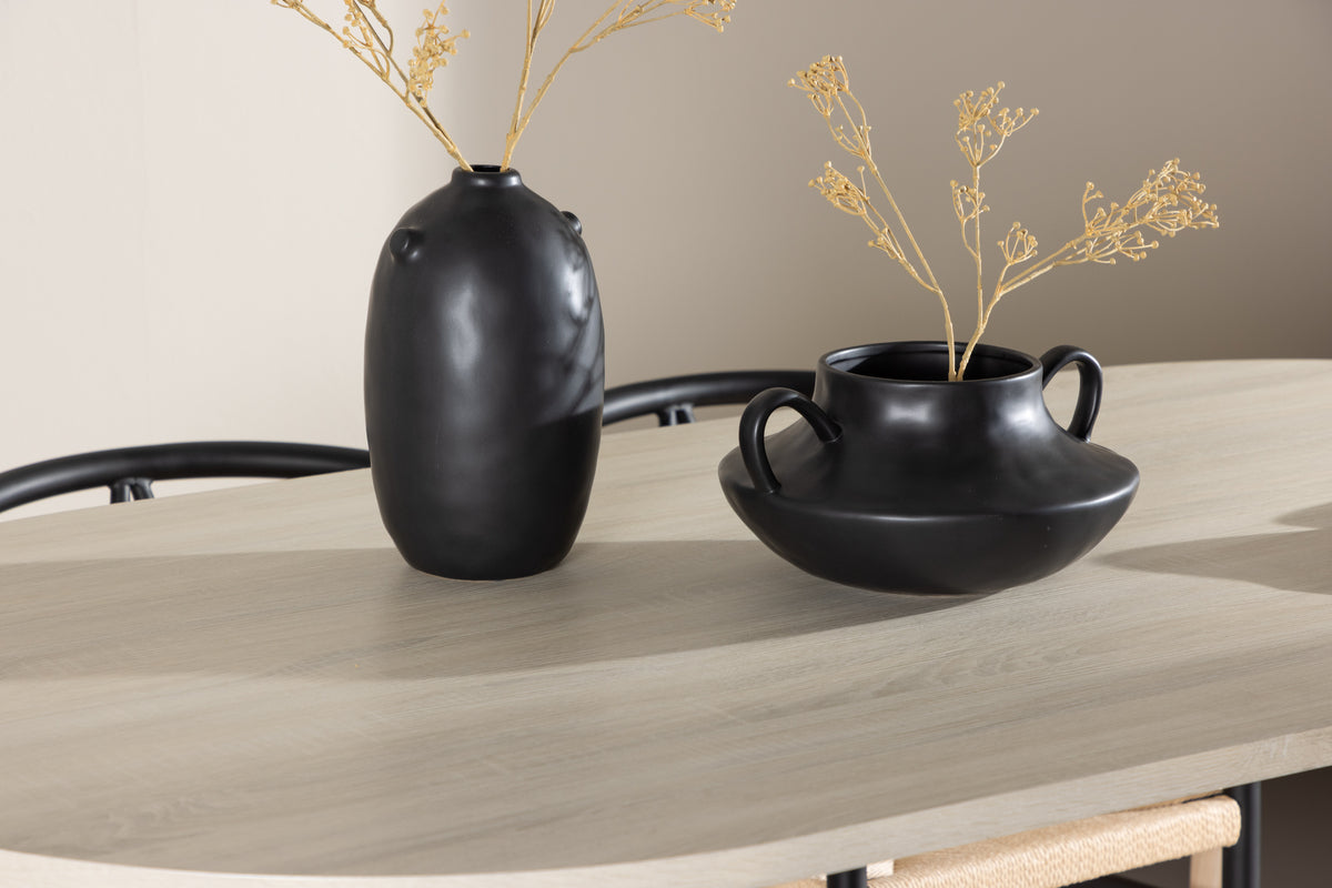 Alfons & Andy Esszimmerstuhl Schwarz + Ovaler Esstisch 180 x 90 Whitewash