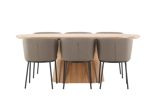 Edina & Stjärnö Esszimmerstuhl 2er-Pack Braun + Ovaler Esstisch 200 x 90 Natur