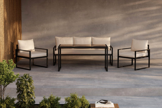 Sofagarnitur Catania Schwarz Beige Outdoor Lounge