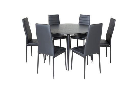 Slim & Dipp Esszimmerstuhl 2er-Pack Schwarz + Runder Esstisch 115 cm Schwarz