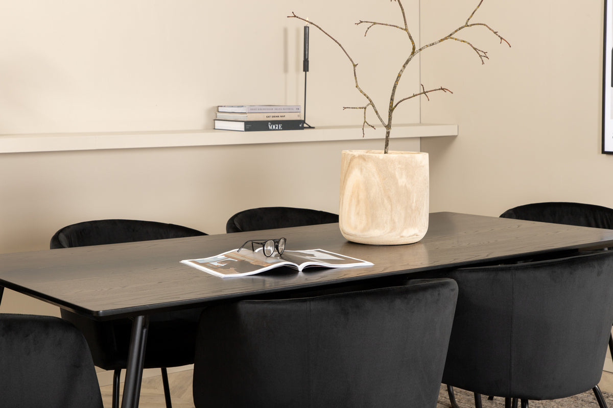 Berit & Petra Esszimmerstuhl Schwarz + Esstisch Rechteckig 190 x 90 Schwarz