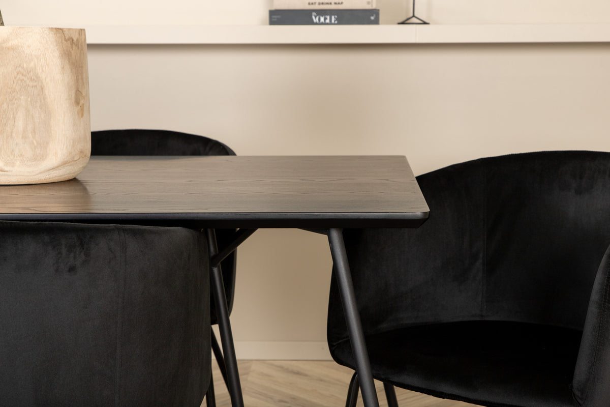 Berit & Petra Esszimmerstuhl Schwarz + Esstisch Rechteckig 190 x 90 Schwarz