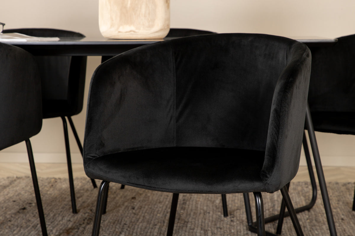 Berit & Petra Esszimmerstuhl Schwarz + Esstisch Rechteckig 190 x 90 Schwarz