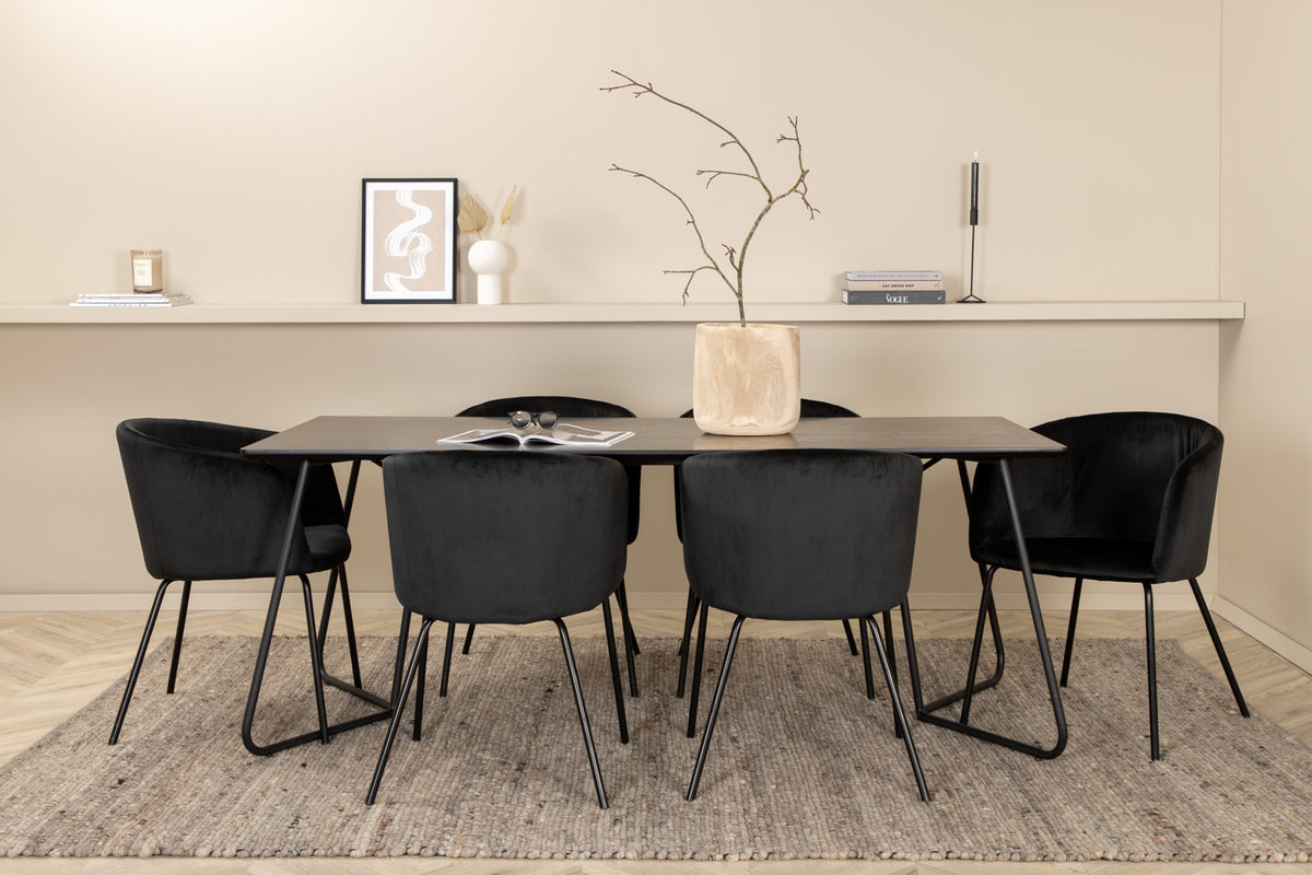 Berit & Petra Esszimmerstuhl Schwarz + Esstisch Rechteckig 190 x 90 Schwarz