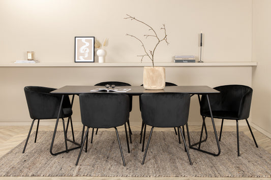 Berit & Petra Esszimmerstuhl Schwarz + Esstisch Rechteckig 190 x 90 Schwarz