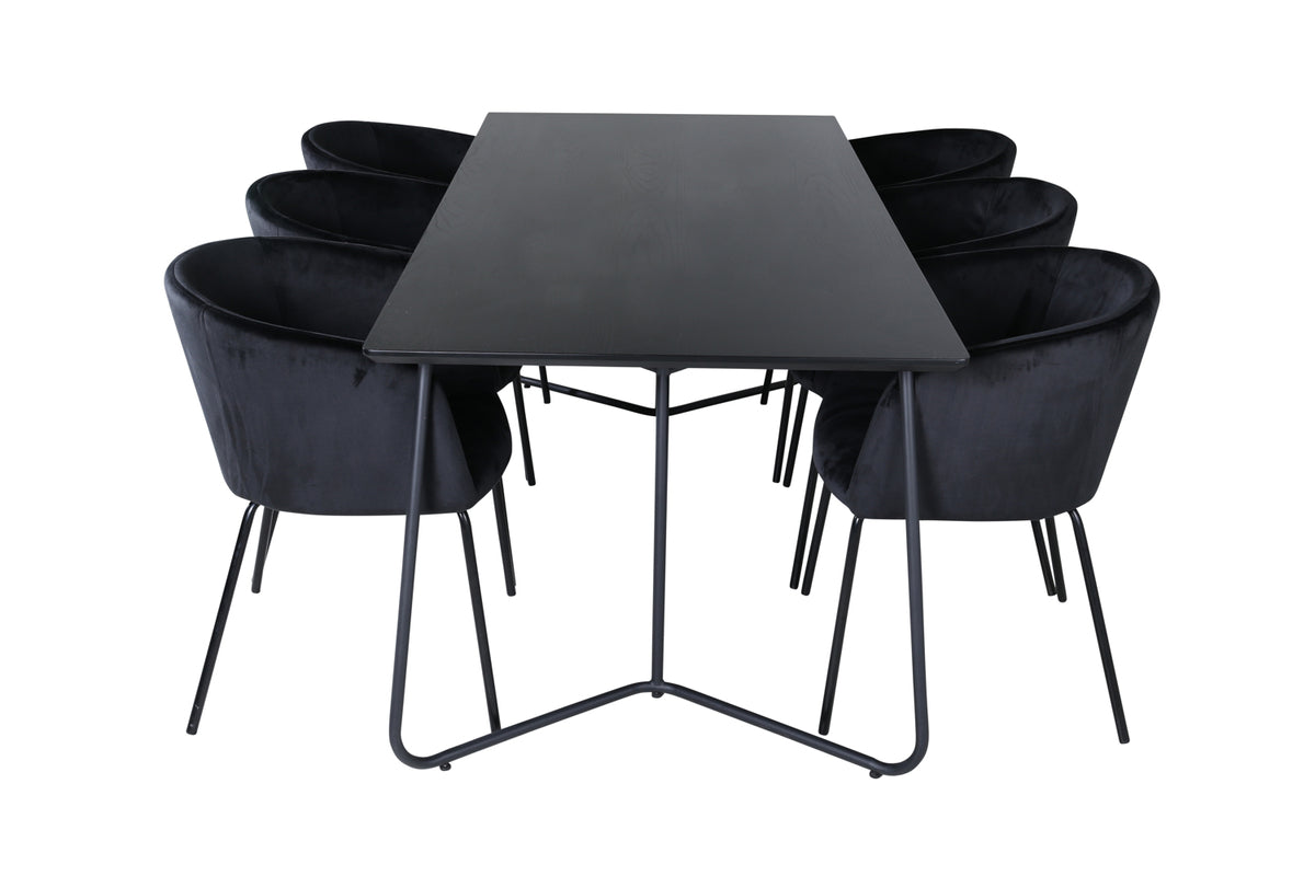 Berit & Petra Esszimmerstuhl Schwarz + Esstisch Rechteckig 190 x 90 Schwarz