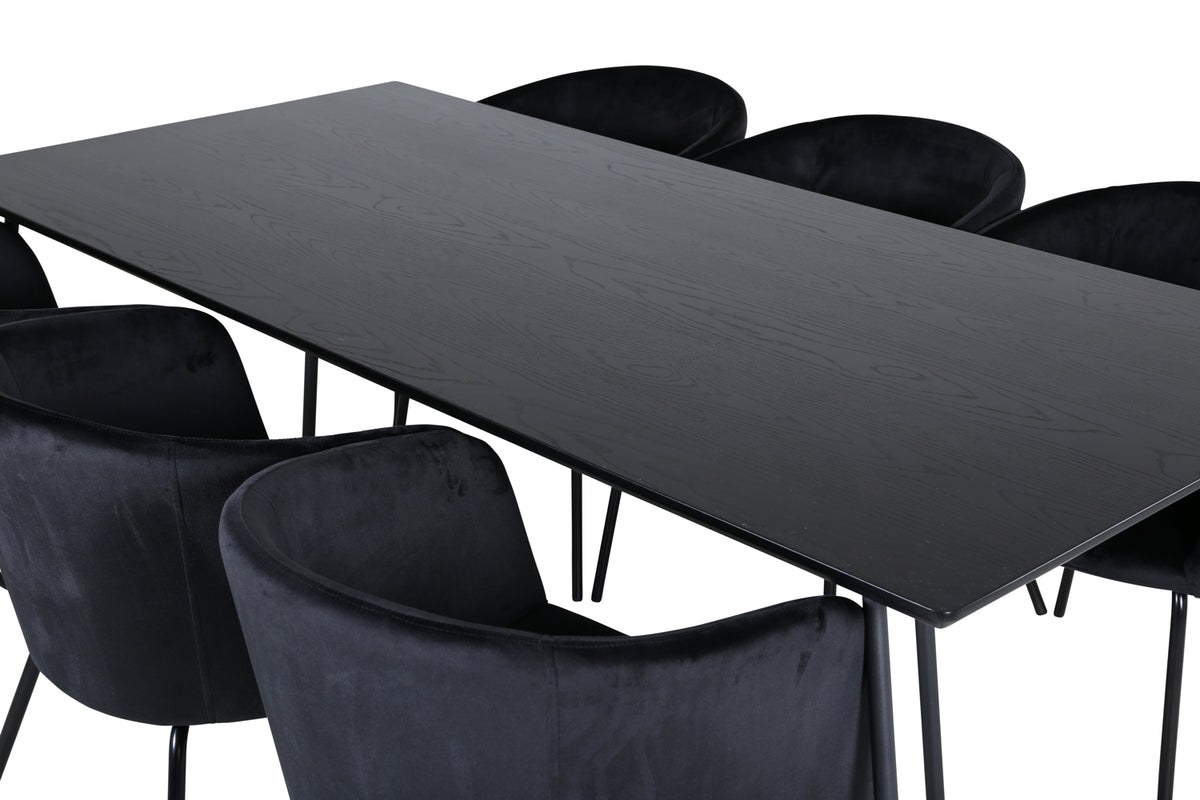 Berit & Petra Esszimmerstuhl Schwarz + Esstisch Rechteckig 190 x 90 Schwarz