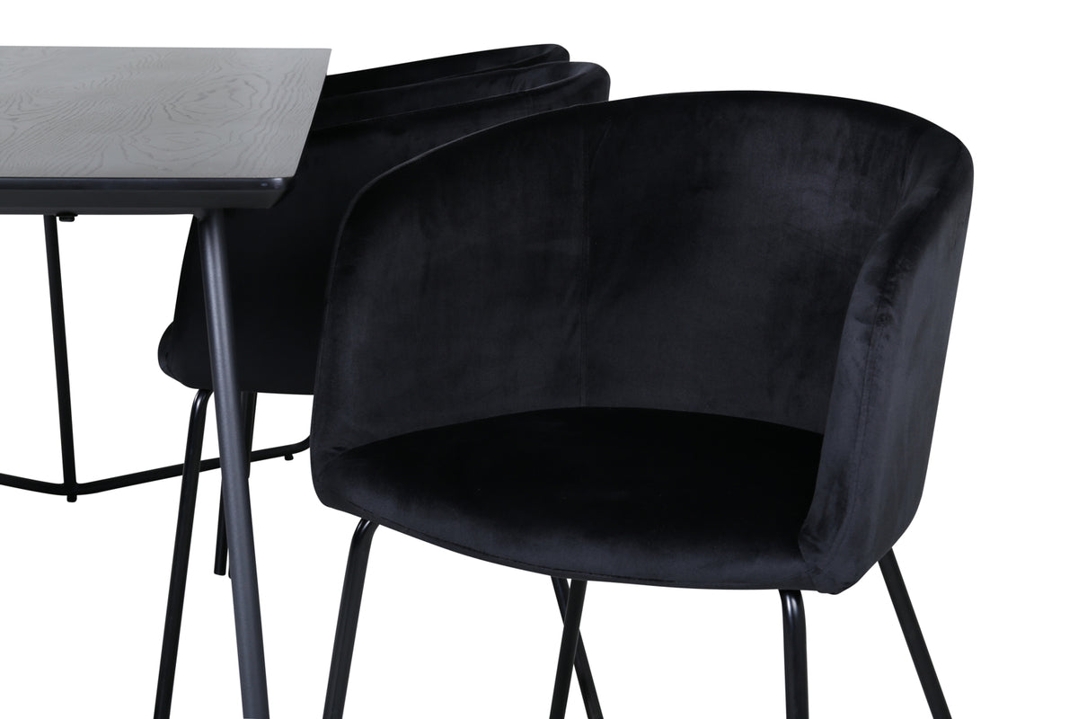 Berit & Petra Esszimmerstuhl Schwarz + Esstisch Rechteckig 190 x 90 Schwarz