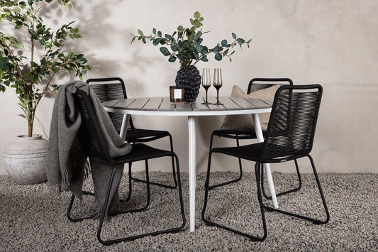 Break & Lindos Runder Esstisch 120 cm Grau + Esszimmerstuhl 2er-Pack Schwarz