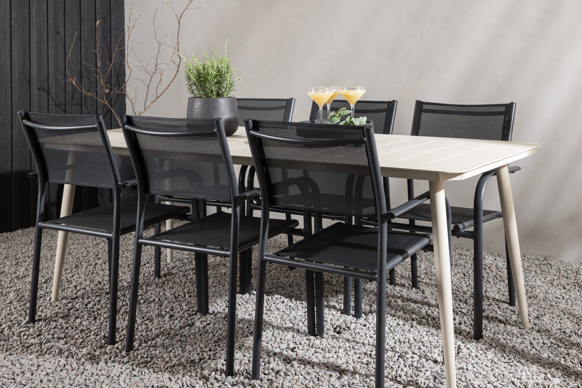 Lina & Santorini Rechteckiger Esstisch 200 x 90 Beige + Esszimmerstuhl 2er-Pack Schwarz