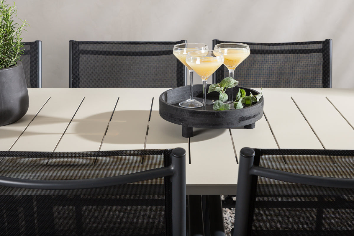 Lina & Santorini Rechteckiger Esstisch 200 x 90 Beige + Esszimmerstuhl 2er-Pack Schwarz