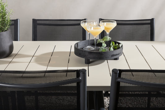 Lina & Santorini Rechteckiger Esstisch 200 x 90 Beige + Esszimmerstuhl 2er-Pack Schwarz