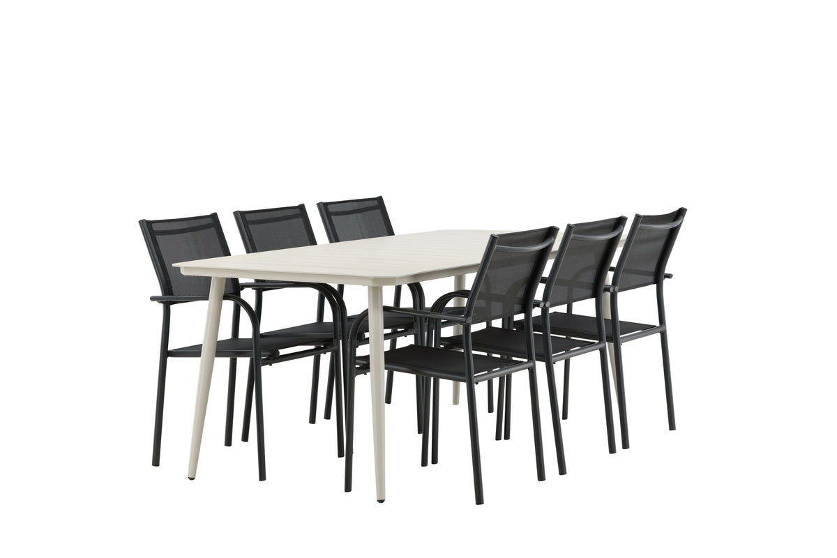 Lina & Santorini Rechteckiger Esstisch 200 x 90 Beige + Esszimmerstuhl 2er-Pack Schwarz