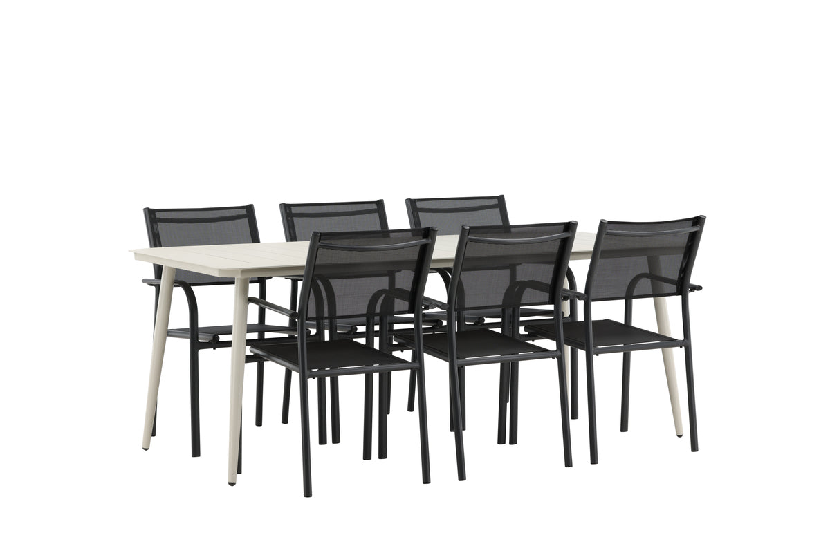 Lina & Santorini Rechteckiger Esstisch 200 x 90 Beige + Esszimmerstuhl 2er-Pack Schwarz