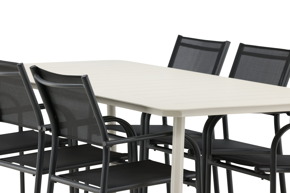 Lina & Santorini Rechteckiger Esstisch 200 x 90 Beige + Esszimmerstuhl 2er-Pack Schwarz