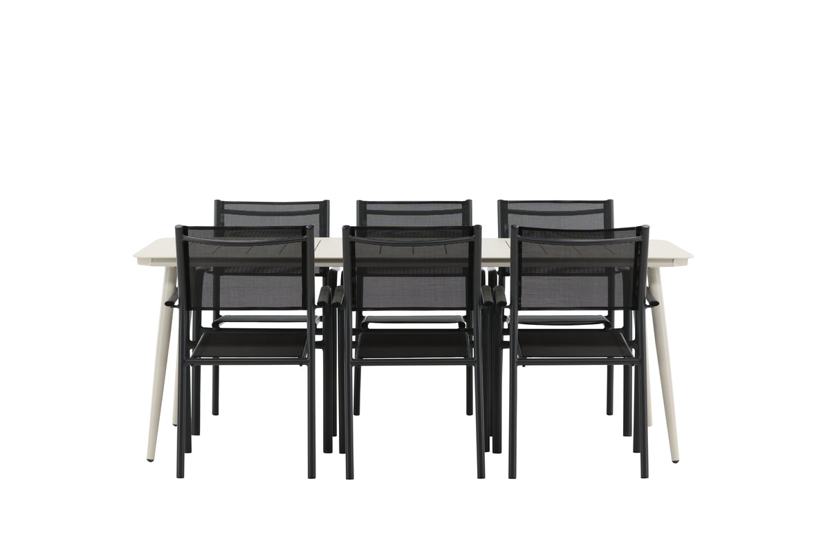 Lina & Santorini Rechteckiger Esstisch 200 x 90 Beige + Esszimmerstuhl 2er-Pack Schwarz