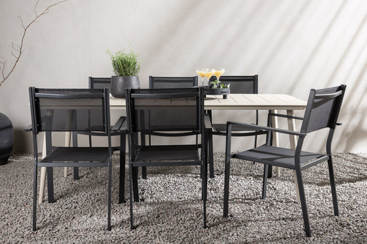 Lina & Copacabana Rechteckiger Esstisch 200 x 90 Beige + Esszimmerstuhl 2er-Pack Schwarz